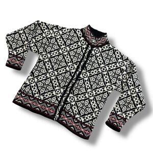 Vintage 90s L.L. Bean Wool Fair Isle Nordic Cardigan Sweater USA Made S